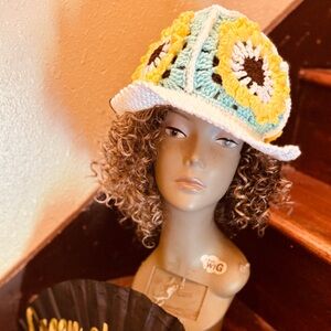 Colorful Floral Embellished White Hat with Yellow Accents